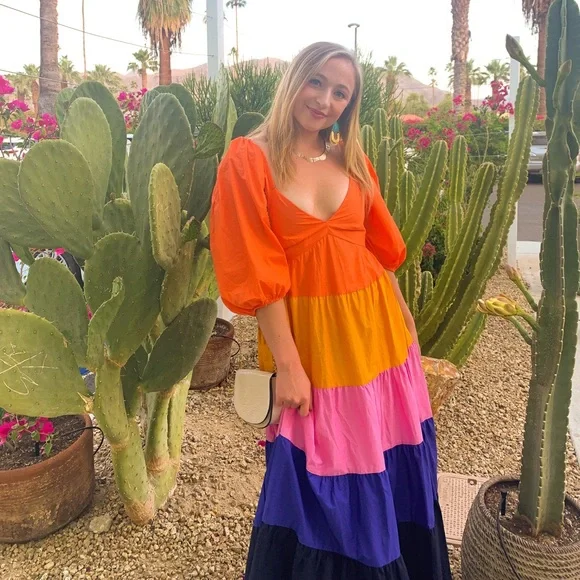 Farm Rio Colorblock Puff Sleeve Maxi Dress - Picture 2 of 7